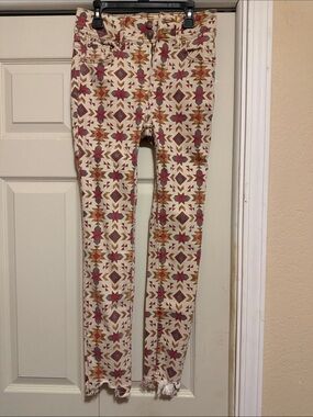 We The Free Cream Wild Child Skinny Jeans with Burgundy & Mustard Aztec Print